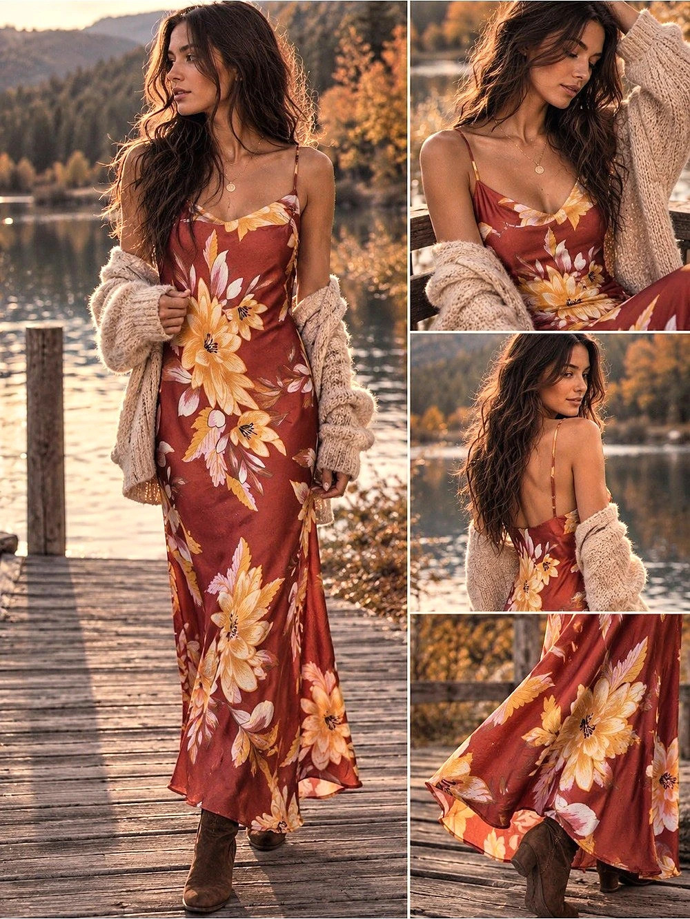 Forever 21 | Floral Maxi Dress | Spaghetti Strap | Deep Terracotta π | Medium